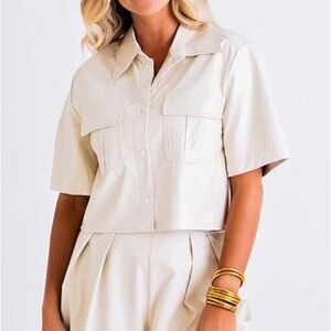Karlie Clothing - Solid Pleather Pocket Camp Shirt